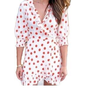 RIXO Women's red polka dot wrap dress Size Large